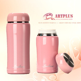韩国少女时尚矮胖保温杯简约纯色可爱小巧公主水杯粉红色小型瓶子
