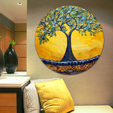 家居装饰画玄关餐厅卧室过道无框画手绘抽象油画黄金发财树圆形画