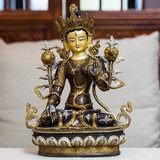 乐珠贸易 白度母佛像 尼泊尔进口手工铜鎏金鎏银精品佛像批发33cm