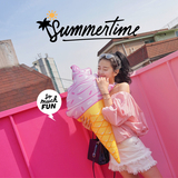 夏饭自制 夏季韩国学生甜美宽松粉红漏肩一字领短款七分袖女上衣