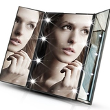 韩国LED化妆镜带灯高清三面可折叠随身梳妆镜便携台式美容镜