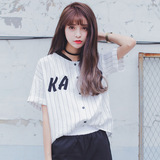 夏季韩版女版休闲修身格子衬衫半袖寸衫纯棉女装全棉短袖女式衬衣