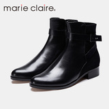 Marie Claire/MC 女靴新款马丁靴潮女短靴真皮尖头裸靴侧拉链靴子