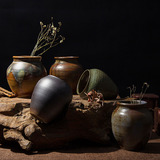 手工粗陶陶罐坛子花器花瓶花盆陶瓷土陶做旧仿古迷你型花插摆件