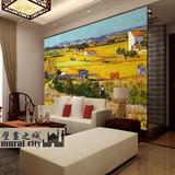 大型壁画油画欧式墙纸壁画梵高风景壁纸电视沙发背景墙阿尔勒麦田
