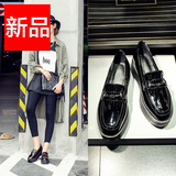 韩版2016夏季新款女鞋小香风车工线漆皮厚底松糕鞋金属装饰单鞋