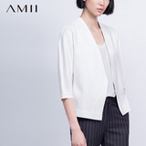 Amii[极简主义]2015秋百搭V领七分袖纯色外套大码西装女11570995