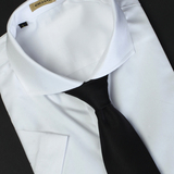 商务夏季款短袖衬衣男士纯白色温莎一字宽领免烫修身高支密棉衬衫