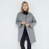 2015冬装灰色大衣女圆领茧型廓形原创欧美简约羊毛呢外套中长款