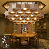 创意个性吊灯 设计师LED北欧餐厅客厅酒店吧台蜂巢实木 艺术吊灯