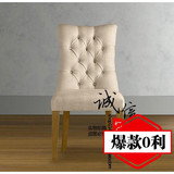 特价厂家直销美式乡村实木亚麻布艺拉扣椅子复古做旧白色布艺餐椅