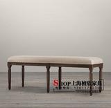 美式法式实木床尾凳卧室复古床前凳床头凳床边凳换鞋凳长凳沙发凳