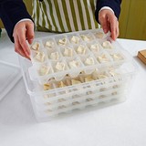 日本进口保鲜盒饺子盒冰箱保鲜收纳盒冷冻微波炉厨房分格饺子托盘