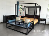 中式架子床 实木 家具 双人床 1.8米六尺 老榆木 简约现代架子床