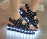 ef2016夏同款发光鞋LED女童凉鞋夜光鞋灯光鞋USB充电亲子鞋