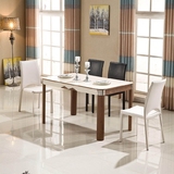 白色大理石餐桌简约现代长方形钢化玻璃饭桌组合六人欧式创意桌子