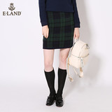 ELAND衣恋秋冬新品学院风深绿格纹半身短裙EESK54T02S专柜正品