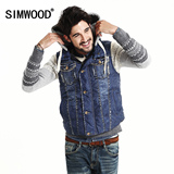 Simwood男装秋冬季男士马甲 欧美风加厚可拆卸帽羽绒马甲外套