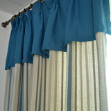 摩根 美式乡村亚麻提花海蓝条纹窗帘书房卧室客厅可定制