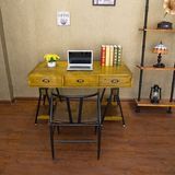 创客松木办公桌美式复古书桌实木铁艺带抽屉休闲写字台电脑工作桌