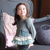 韩国童装女童毛衣秋冬款韩版淑女裙摆花边套头毛衣儿童针织衫