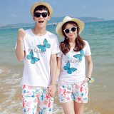 2016款创意韩国度假海边沙滩情侣装 夏装修身t沙滩情侣套装