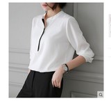 2016春秋装新品女棉衬衫韩版中长款修身女士长袖白衬衣女