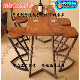 美式复古高脚凳吧台椅子创意铁艺酒吧咖啡厅实木吧台桌椅吧桌做旧