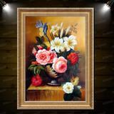 美坊欧式古典花卉手绘油画写实花开富贵百合玄关餐厅卧室挂画竖幅