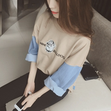 韩国2016春装韩版宽松米奇字母印花长袖套头卫衣女加绒薄款外套潮