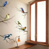 室橱柜装饰彩色树枝小鸟自粘墙贴贴纸文艺客厅书房墙纸贴画个性卧