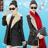 皮衣女冬装中长款加厚羊羔毛加绒皮大衣韩版修身PU皮风衣夹克外套