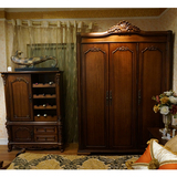 欧式古典衣柜美式衣柜实木雕花推拉门衣柜复古三门衣柜橱卧室家具