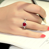 彩宝红宝石925纯银戒指女款红刚玉碧玺色指环镶钻镀18K金欧美饰品