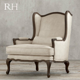 RH 美式乡村休闲椅 法式仿古实木沙发椅 带耳朵单人沙发现货 特价