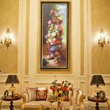 简欧式纯手绘客厅油画古典印象花卉装饰走廊玄关过道有框挂画竖版