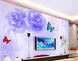 3D立体简约大型壁画无缝电视背景墙画墙纸壁纸客厅卧室紫色花墙布