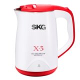 SKG 8039电热水壶 双层中空防烫烧水壶无缝一体不锈钢内胆电水壶
