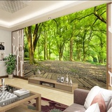 3D立体自然风景电视背景墙纸 客厅卧室树林无缝墙布 壁纸大型壁画
