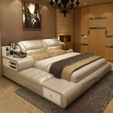 定做现代真皮床软床2米双人床2米宽2.2米高箱床1.8米榻榻米大床
