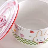 【天天特价】微波炉专用陶瓷饭盒保鲜碗泡面杯卡通汤碗真空密封盖