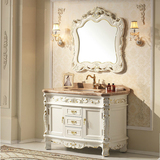 品牌欧式仿古浴室柜洗手台组合实木红橡木大理石洗脸盆镜柜浴室镜