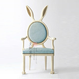 美式实木兔耳朵椅 田园布艺餐椅 后现代欧式个性书椅 预定