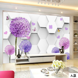 鑫雅3D立体紫色蒲公英客厅沙发电视背景墙壁纸壁画现代简约墙纸布