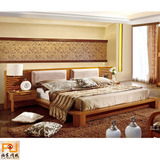 现代中式1.8M柚木实木双人床北欧宜家形象床带2个床头柜卧室简约