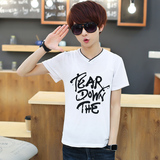 夏季男士短袖t恤韩版修身中学生大童装体恤衣服男装青少年潮上衣