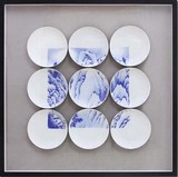新中式创意水墨山水瓷盘子挂圆盘客厅会所样板间茶楼装饰实物画