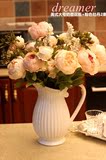 家居饰品陶瓷花瓶美式罗马纹白色高花壶摆件餐桌仿真花艺套装