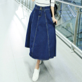 2015秋季A字裙新款长裙女装甜美牛仔布裙子A型韩版自然腰半身裙