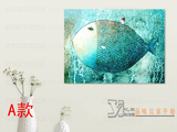 儿童画鱼装饰画壁画单幅无框画客厅现代挂画卧室餐厅墙画做电表箱